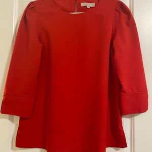 Loft Red Blouse w/ Puff Sleeves